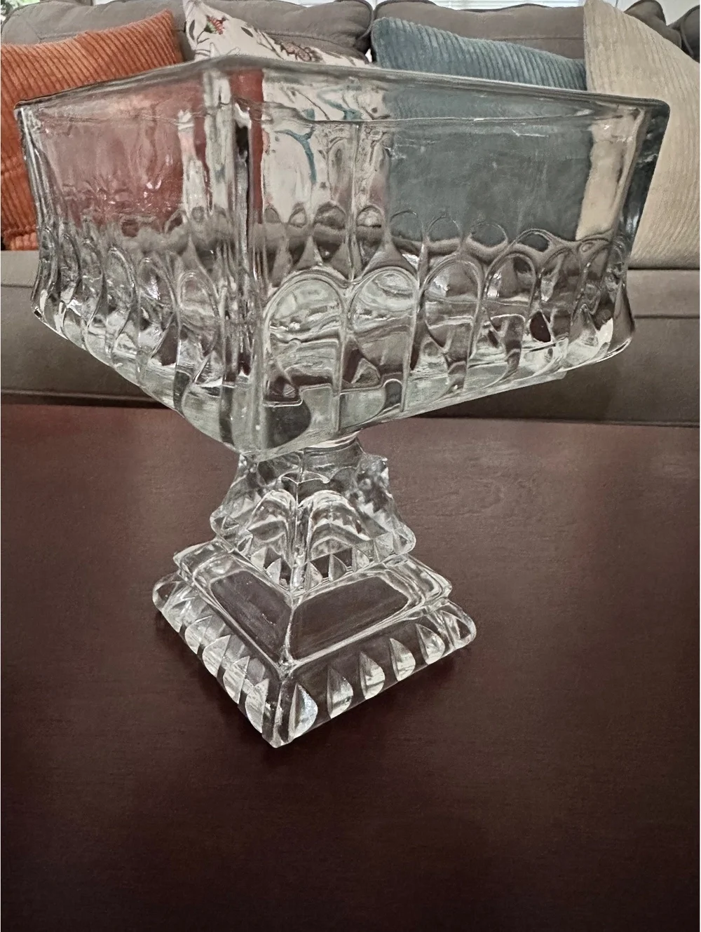 Vintage Jeannette Glass Wedding Candy Square Dish Pedestal Base